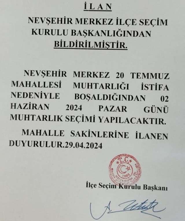 20 Temmuz Mahallesi’nde muhtarlık seçimi yapılacak