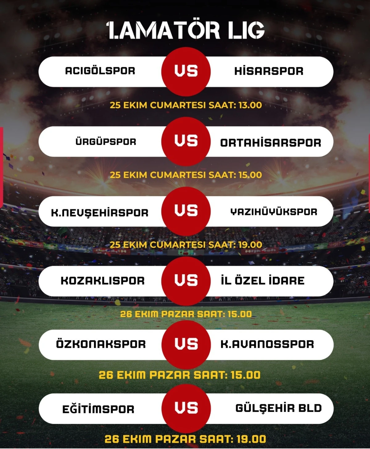 Nevşehir 1.Amatör Ligde 2.hafta heyecanı yarın oynanacak olan 3 karşılaşma ile başlıyor.