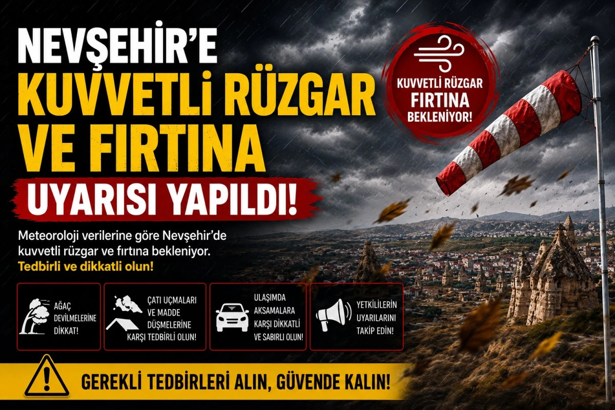 Nevşehir&rsquo;e kuvvetli r&uuml;zgar ve fırtına uyarısı yapıldı