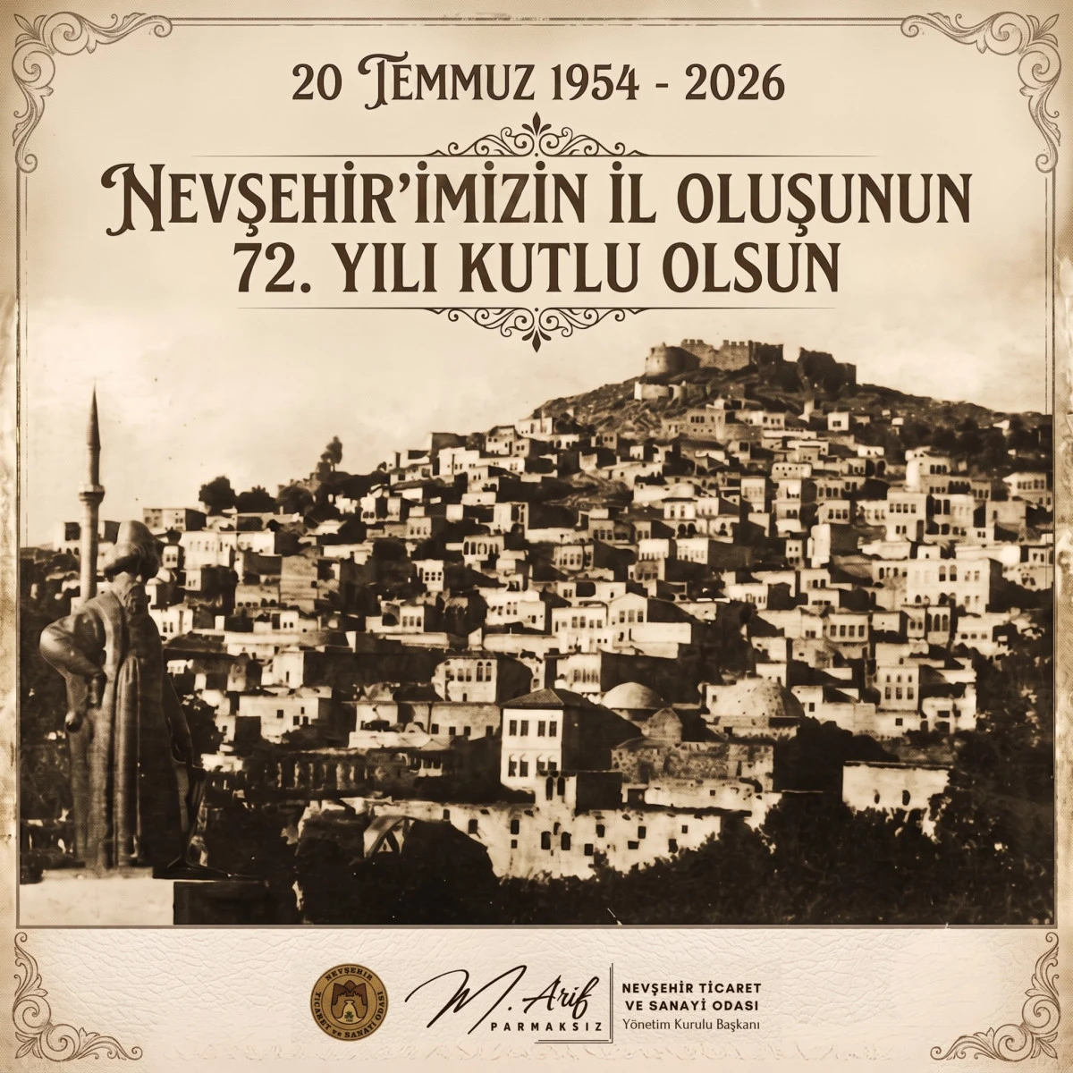 NTSO BAŞKANI PARMAKSIZ&rsquo;DAN NEVŞEHİR&rsquo;İN İL OLUŞUNUN 72. YILI VESİLESİYLE KUTLAMA MESAJ